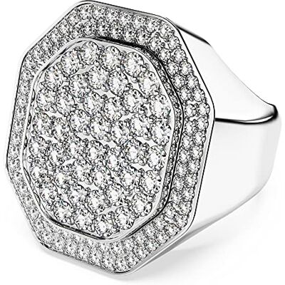 Swarovski Bague de cocktail Dextera, face octogonale étincelante ornée de cristaux incolores, en métal rhodié Swarovski Bague de cocktail Dextera, face octogonale étincelante ornée de cristaux incolores, en métal rhodié