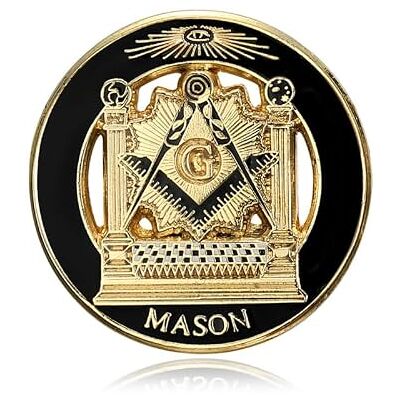 BOBIJOO JEWELRY Pins franc maçon forme ronde 25mm temple colonne Noir et Or BOBIJOO JEWELRY Pins franc maçon forme ronde 25mm temple colonne Noir et Or