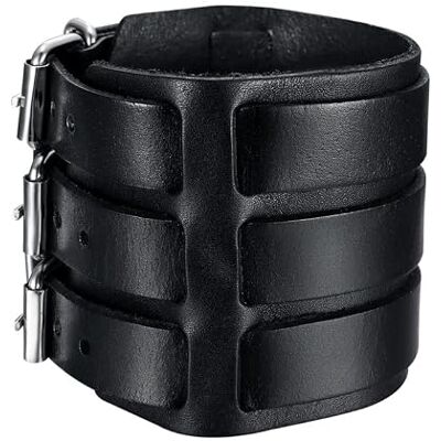 BOBIJOO JEWELRY Bracelet de Force Homme Classique Cuir Véritable Noir Trois Triple Largeur 55mm, 18 cm, Cuir, sans pierre BOBIJOO JEWELRY Bracelet de Force Homme Classique Cuir Véritable Noir Trois Triple Largeur 55mm, 18 cm, Cuir, sans pierre