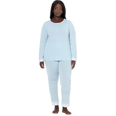 Ulla Popken Pyjama, Zweiteiler, Mit Spitze An Den Farbigen Abschlüssen Bas de pijama Femme Ulla Popken Pyjama, Zweiteiler, Mit Spitze An Den Farbigen Abschlüssen Bas de pijama Femme