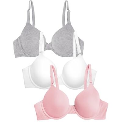 Fruit of the Loom Lot de 3 soutiens-gorge en coton lisse pour femme Ultra doux, flexible et invisible, opaque, rose blushing rose/blanc/gris chiné, 80D Fruit of the Loom Lot de 3 soutiens-gorge en coton lisse pour femme Ultra doux, flexible et invisible, opaque, rose blushing rose/blanc/gris chiné, 80D