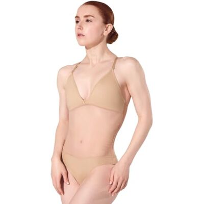 Capezio Plunge Neck Mesh Midriff Leotard, Nude, Small Capezio Plunge Neck Mesh Midriff Leotard, Nude, Small