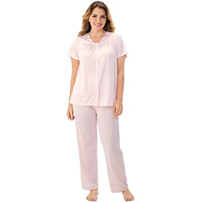 EXQUISITE FORM 90807 Ensemble pyjama assorti pour femme en nylon à manches courtes grande taille, rose champagne, 2X EXQUISITE FORM 90807 Ensemble pyjama assorti pour femme en nylon à manches courtes grande taille, rose champagne, 2X