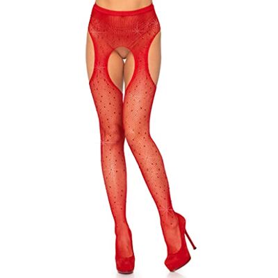 Leg Avenue Collants Porte-Jarretelles en Résille avec Cristaux Rouge Taille Unique Leg Avenue Collants Porte-Jarretelles en Résille avec Cristaux Rouge Taille Unique