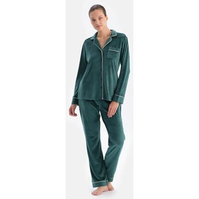 Dagi Velvet Shirt Trousers Pajama Set Ensemble pyjama Femme Dagi Velvet Shirt Trousers Pajama Set Ensemble pyjama Femme