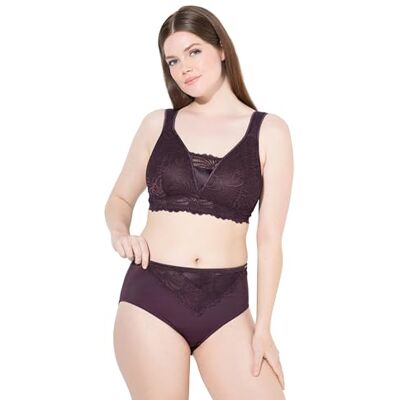 Ulla Popken Culotte midi en dentelle et microfibre pour femme Grandes tailles, rouge raisin, 44-46 Ulla Popken Culotte midi en dentelle et microfibre pour femme Grandes tailles, rouge raisin, 44-46