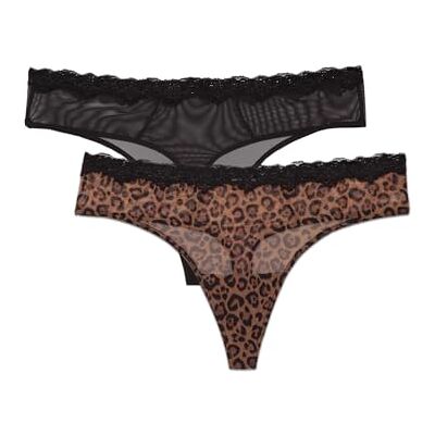 Smart & Sexy Women's Lace Trim & Mesh Panty 2 Packs Sexy Thongs & Cheeky Bikinis, Classic Leopard/Black Hue Thong, 5 Smart & Sexy Women's Lace Trim & Mesh Panty 2 Packs Sexy Thongs & Cheeky Bikinis, Classic Leopard/Black Hue Thong, 5