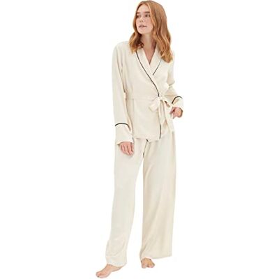 Trendyol Plain Belted Detailed Thin Woven Shirt-trousers Pajama Set Ensemble de pijama Femme Trendyol Plain Belted Detailed Thin Woven Shirt-trousers Pajama Set Ensemble de pijama Femme