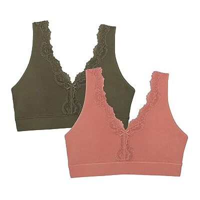 Fruit of the Loom Women's Full Coverage Wireless Cotton Bralette, Desert Dusk/Olive Night Fruit of the Loom Women's Full Coverage Wireless Cotton Bralette, Desert Dusk/Olive Night