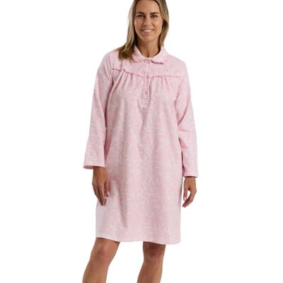Marlon Candace Chemise de nuit en coton brossé avec col Peter Pan pour femme, Rose, 44-46 Marlon Candace Chemise de nuit en coton brossé avec col Peter Pan pour femme, Rose, 44-46