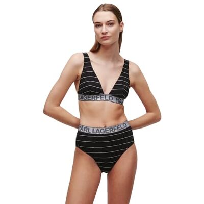 KARL LAGERFELD Logo Rib Lurex Plunge Triangle Bra Femme KARL LAGERFELD Logo Rib Lurex Plunge Triangle Bra Femme