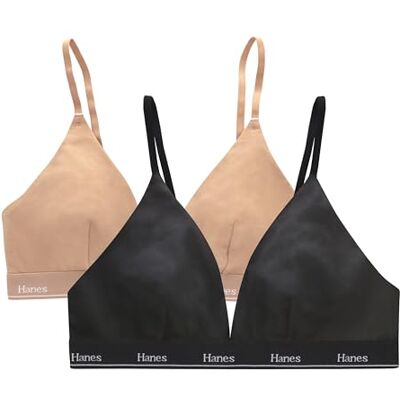 Hanes Women's Originals Triangle Bralette Pack, Breathable Stretch Cotton Bras, 2-Pack, Black/Deep Glow, X Small Hanes Women's Originals Triangle Bralette Pack, Breathable Stretch Cotton Bras, 2-Pack, Black/Deep Glow, X Small
