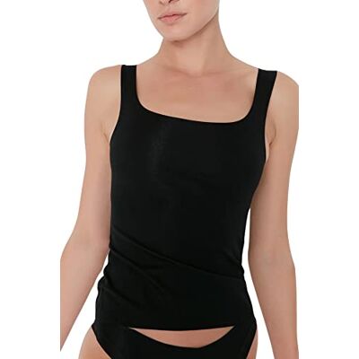 Trendyol Chemise caraco tissée à col carré standard pour femme, Noir, M Trendyol Chemise caraco tissée à col carré standard pour femme, Noir, M