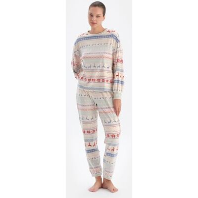 Dagi Printed Velvet Pajama Set Ensemble pyjama Femme Dagi Printed Velvet Pajama Set Ensemble pyjama Femme