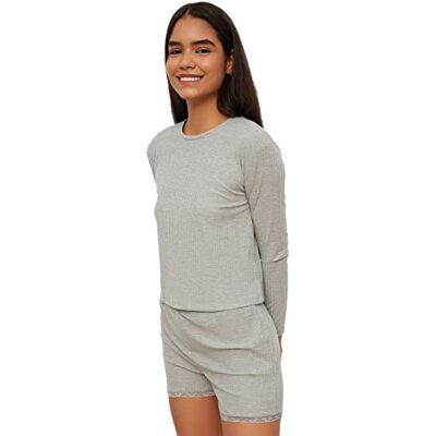 Trendyol Gray Lace Detailed Camisole Knitted Pajamas Ensemble pyjama pour femme, Gris, L Trendyol Gray Lace Detailed Camisole Knitted Pajamas Ensemble pyjama pour femme, Gris, L