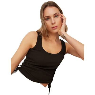 Trendyol Chemise d'athlète en tricot pour femme, Noir, S Trendyol Chemise d'athlète en tricot pour femme, Noir, S