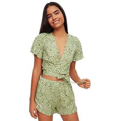 Trendyol Beige Floral Pattern Woven Pajamas Ensemble pyjama Femme Trendyol Beige Floral Pattern Woven Pajamas Ensemble pyjama Femme