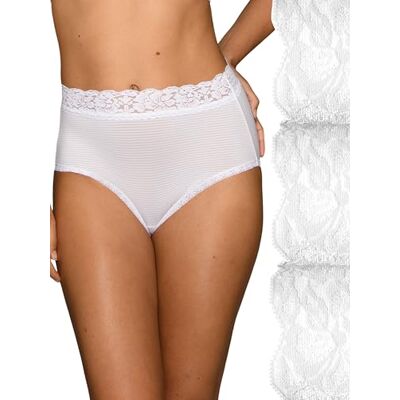 Vanity Fair Body Caress Ultimate Comfort Collection Hicut 13280 Culotte pour femme, Slip – Lot de 3 – Blanc/blanc/blanc rayé, 36 Vanity Fair Body Caress Ultimate Comfort Collection Hicut 13280 Culotte pour femme, Slip – Lot de 3 – Blanc/blanc/blanc rayé, 36
