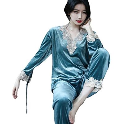 SGEGM Pyjama,Pyjama Femme Bleu Lac Velours Col V Dentelle Floral Sexy Confortable Chaud Manches Longues Pjs Haut & Pantalon Ensemble Vêtements De Salon Vêtements De Nuit Doux Paresseux Vêtements De Nuit SGEGM Pyjama,Pyjama Femme Bleu Lac Velours Col V Dentelle Floral Sexy Confortable Chaud Manches Longues Pjs Haut & Pantalon Ensemble Vêtements De Salon Vêtements De Nuit Doux Paresseux Vêtements De Nuit