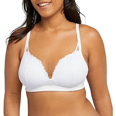 Maidenform Women's Pure Comfort Soft Support Wireless, Lace Bralette, Wirefree Two-Way Bra, White, L/DD Maidenform Women's Pure Comfort Soft Support Wireless, Lace Bralette, Wirefree Two-Way Bra, White, L/DD