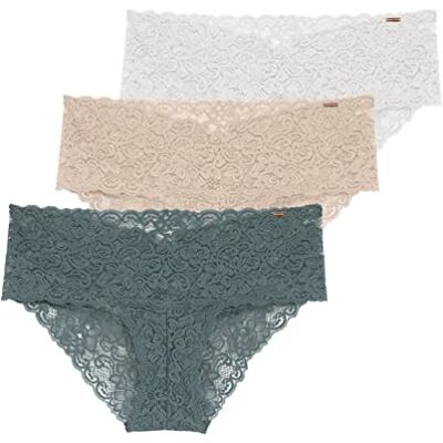 DORINA Lot de 3 Slips Tout Dentelle, Lana Vert/Beige/Ivoire, S DORINA Lot de 3 Slips Tout Dentelle, Lana Vert/Beige/Ivoire, S