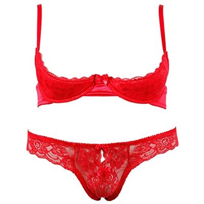 COTTELLI Collection ¼ tasse de soutien-gorge et crotchless G-string avec Perles Taille S Noir COTTELLI Collection ¼ tasse de soutien-gorge et crotchless G-string avec Perles Taille S Noir
