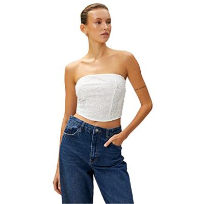 Koton Haut Court Sans Bretelles avec Détails en Dentelle Chemise Femme Koton Haut Court Sans Bretelles avec Détails en Dentelle Chemise Femme