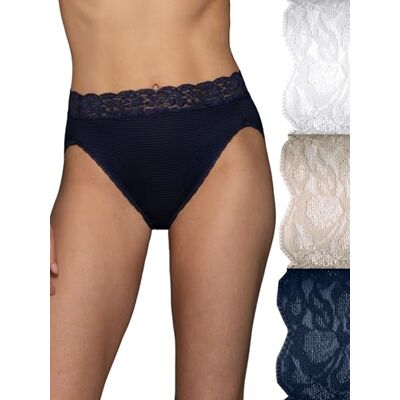 Vanity Fair Femmes Culotte En Dentelle Flatteuse, Hi Cut – Lot de 3 – Blanc/Beige/Bleu marine, 6 Vanity Fair Femmes Culotte En Dentelle Flatteuse, Hi Cut – Lot de 3 – Blanc/Beige/Bleu marine, 6
