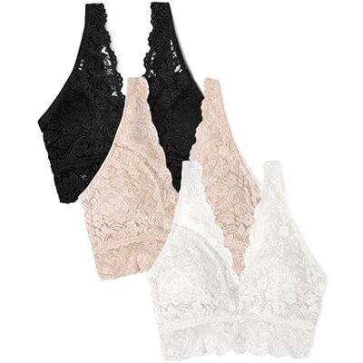 Smart & Sexy Women's Signature Lace Deep V Neck Wireless Bralette, Bralettes For Women With Support, Bralettes and Bralette Pack In the Buff/White/Black L Smart & Sexy Women's Signature Lace Deep V Neck Wireless Bralette, Bralettes For Women With Support, Bralettes and Bralette Pack In the Buff/White/Black L