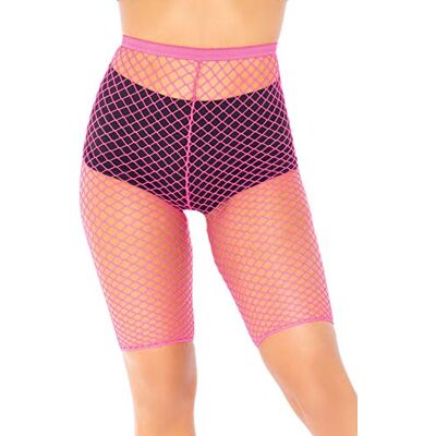 Leg Avenue Short de motard industriel en résille pour femme, rose fluorescent, taille unique Leg Avenue Short de motard industriel en résille pour femme, rose fluorescent, taille unique
