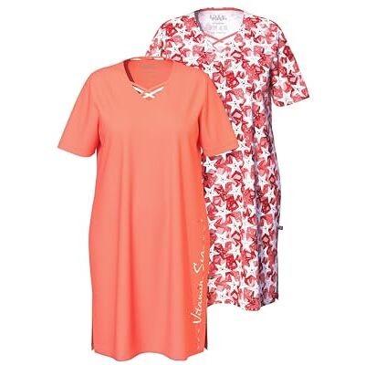 Ulla Popken Lot de 2 grandes chemises pour femme, motif étoilé, corail, 42-44, corail, 44-46 Ulla Popken Lot de 2 grandes chemises pour femme, motif étoilé, corail, 42-44, corail, 44-46