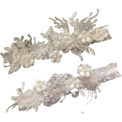 MZPOZB Lot de 2 jarretelles de cuisse avec broderie Avec perles Élégantes Blanc 48-80 cm MZPOZB Lot de 2 jarretelles de cuisse avec broderie Avec perles Élégantes Blanc 48-80 cm