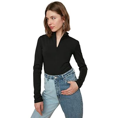 Trendyol Body ajusté pour femme en maille à col roulé chemise, noir, taille XS, Noir, XS Trendyol Body ajusté pour femme en maille à col roulé chemise, noir, taille XS, Noir, XS