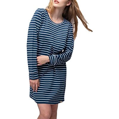 greenjama Chemise de nuit à rayures pour femme Certifié GOTS, Bleu outremer, 46 greenjama Chemise de nuit à rayures pour femme Certifié GOTS, Bleu outremer, 46