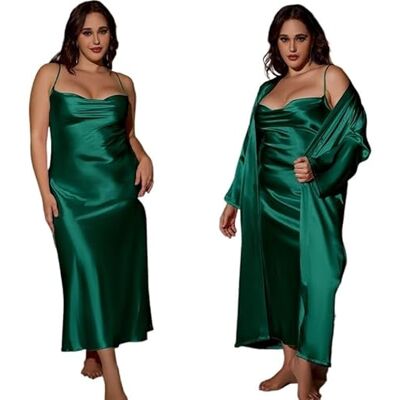 LIUHLFSR Robe de chambre en satin grande taille 3XL 4XL 5XL Ensemble de pyjama et de robe de mariée sexy longue robe de mariée peignoir printemps été pyjama large satin maison vêtements (Green Robe LIUHLFSR Robe de chambre en satin grande taille 3XL 4XL 5XL Ensemble de pyjama et de robe de mariée sexy longue robe de mariée peignoir printemps été pyjama large satin maison vêtements (Green Robe