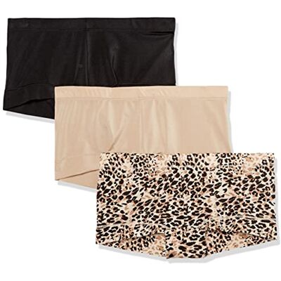 Maidenform Women's Underwear, Microfiber Boyshort, Full-Coverage Panty, 3-Pack, Black/Body Beige/Snow Leopard Maidenform Women's Underwear, Microfiber Boyshort, Full-Coverage Panty, 3-Pack, Black/Body Beige/Snow Leopard