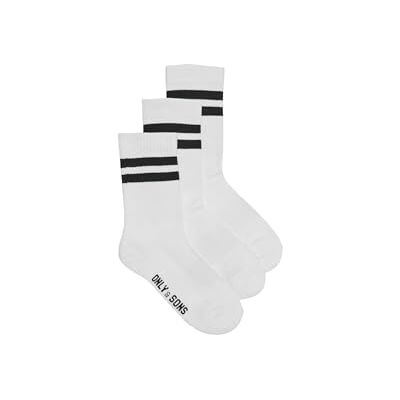 Only & Sons ONSRODY NOOS Lot de 3 chaussettes de tennis à rayures, Blanc/rayures : 2 bandes noires, 43-46 EU Only & Sons ONSRODY NOOS Lot de 3 chaussettes de tennis à rayures, Blanc/rayures : 2 bandes noires, 43-46 EU