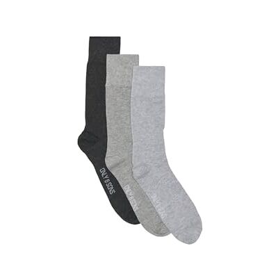 Only & Sons Lot de 3 paires de chaussettes basiques ONSFINCH NOOS, Mélange de gris moyen/détail : LGM+MGM+DGM Logo blanc, 39-42 EU Only & Sons Lot de 3 paires de chaussettes basiques ONSFINCH NOOS, Mélange de gris moyen/détail : LGM+MGM+DGM Logo blanc, 39-42 EU
