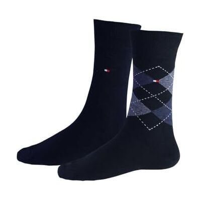Tommy Hilfiger Homme Chaussettes Th Check Chaussettes pour homme (lot de 2), bleu marine, 47-49 Tommy Hilfiger Homme Chaussettes Th Check Chaussettes pour homme (lot de 2), bleu marine, 47-49