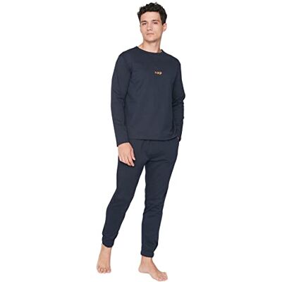 Trendyol Man Plain Knit Sweatshirt-Trousers Pajama Set Pyjamas Homme, Navy Blue, S Trendyol Man Plain Knit Sweatshirt-Trousers Pajama Set Pyjamas Homme, Navy Blue, S
