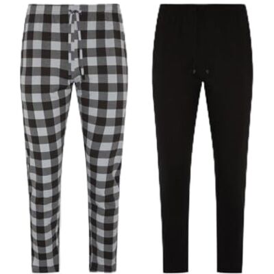 FM London Lot de 2 Pyjamas Extra Chauds Pantalon de Pyjama Léger, Vêtements de Détente et de Nuit Riche en Coton, Noir à Carreaux, S FM London Lot de 2 Pyjamas Extra Chauds Pantalon de Pyjama Léger, Vêtements de Détente et de Nuit Riche en Coton, Noir à Carreaux, S