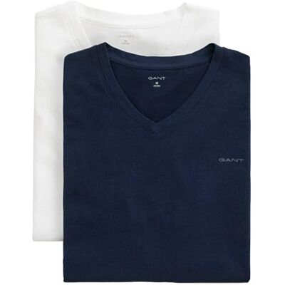 GANT Lot de 2 t-shirts à col en V pour homme Bleu marine/blanc, Bleu marine/blanc., taille unique GANT Lot de 2 t-shirts à col en V pour homme Bleu marine/blanc, Bleu marine/blanc., taille unique