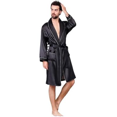 LPACXBYD Peignoir d'été en satin pour homme Short Pyjama fin En soie de glace Vêtement de nuit Robe de bain douce pour homme (couleur 8, taille M sans short) LPACXBYD Peignoir d'été en satin pour homme Short Pyjama fin En soie de glace Vêtement de nuit Robe de bain douce pour homme (couleur 8, taille M sans short)