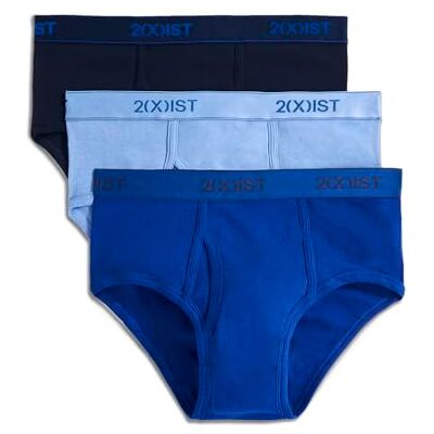 2(X)IST 2(X) IST mens Essential Cotton Fly Front Brief 3-pack Underwear, Navy/Cobalt/Porcelain, 38 US 2(X)IST 2(X) IST mens Essential Cotton Fly Front Brief 3-pack Underwear, Navy/Cobalt/Porcelain, 38 US