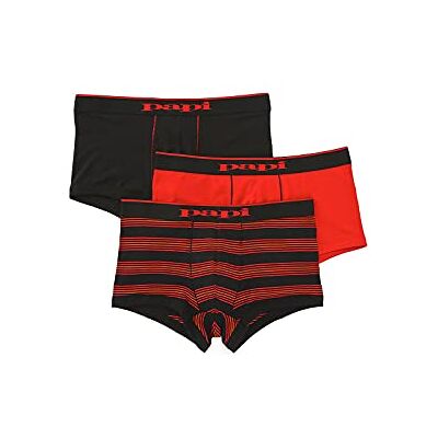 Papi Stylish Brazilian Solid and Print Trunks (3-Pack of Men's Underwear), Black/Red, Large Papi Stylish Brazilian Solid and Print Trunks (3-Pack of Men's Underwear), Black/Red, Large