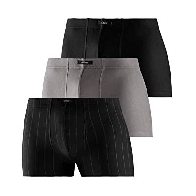 s.Oliver RED LABEL Bodywear LM Lot de 3 boxers pour homme, gris/noir, S s.Oliver RED LABEL Bodywear LM Lot de 3 boxers pour homme, gris/noir, S