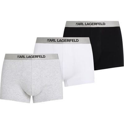 KARL LAGERFELD , Lot de 3 boxers élastiques métallisés Noir Pour homme, Noir/blanc/gris., L KARL LAGERFELD , Lot de 3 boxers élastiques métallisés Noir Pour homme, Noir/blanc/gris., L
