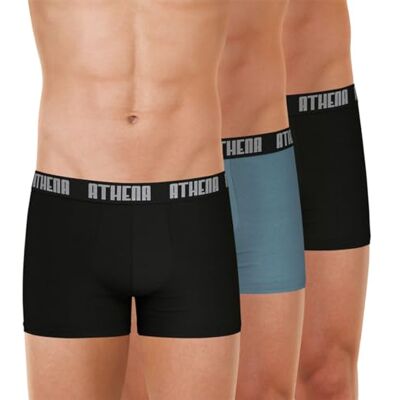 Athena Lot DE 3 Boxer Basic Color Noir Gris Noir NOUVEAU L Athena Lot DE 3 Boxer Basic Color Noir Gris Noir NOUVEAU L