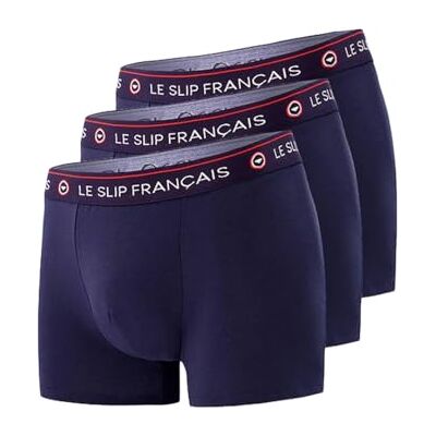 Le Slip Français Lot de 3 Boxers, Bleu Marine, Taille unique Le Slip Français Lot de 3 Boxers, Bleu Marine, Taille unique