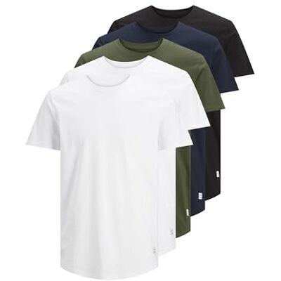 JACK & JONES T-shirt en coton biologique pour homme, Blanc/détails : 2 blanc 1 noir 1 bleu marine 1 forêt, S JACK & JONES T-shirt en coton biologique pour homme, Blanc/détails : 2 blanc 1 noir 1 bleu marine 1 forêt, S